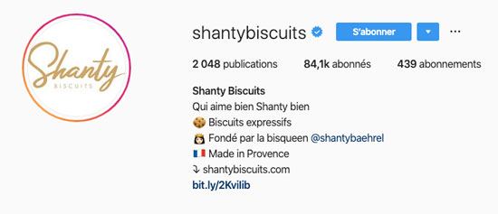 Biographie Instagram de la marque Shelty Biscuits