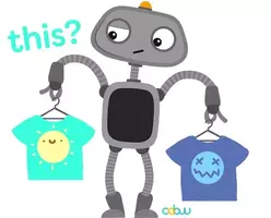 Image animée d'un robot choisissant entre 2 t-shirts