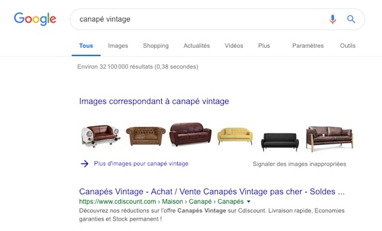 Capture d'écran d'une recherche Google avec apparition du bandeau de suggestion d'images